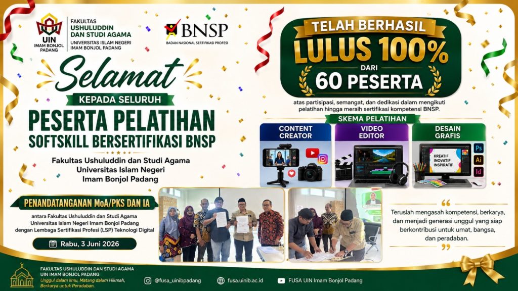Perkuat Kompetensi Mahasiswa, FUSA UIN Imam Bonjol Padang Jalin Kerja Sama Sertifikasi BNSP dengan LSP Teknologi Digital